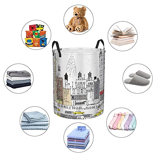 Laundry Basket,Busy City Traffic Jam Yellow Taxi Cab Urban Life Cartoon Design Modern Style Art,Large Canvas Fabric Lightweight Storage Basket/Toy Organizer/Dirty Clothes Collapsible Waterproof For College Dorms-Large