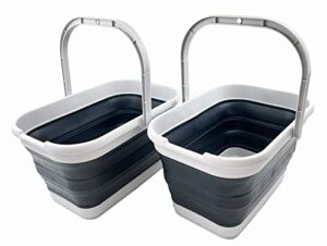 sammart 12l (3.1 gallon) collapsible rectangular handy basket/bucket (slate grey (set of 2))