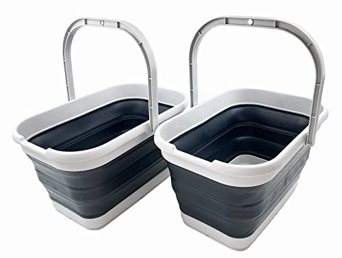 SAMMART 12L (3.1 Gallon) Collapsible Rectangular Handy Basket/Bucket (Slate Grey (Set of 2))