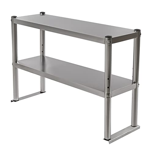 CNCEST 36 * 12 * 23in Stainless Steel Double Over-Shelf,Tier Over-Shelf 0-1.97in Height Adjustable for Kitchens/Factories/Workshops,Space-Saving and Easy to Install