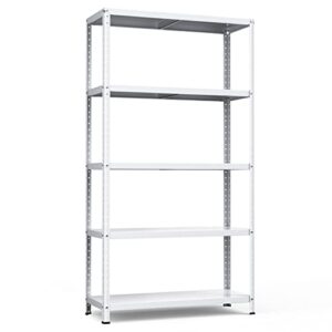 white 5-tier metal shelving unit heavy duty garage warehouse storage rack workbench strong galvanized metal plates adjustable shelves adjustable layout can be split into 2 small utility storage racks