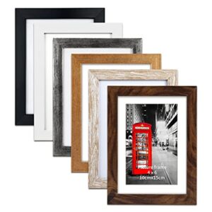 lavezee 16 inch rustic floating shelves for wall set of 3 and 4x6 multi colors picture frames set of 6