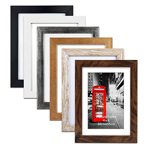 Lavezee 16 Inch Rustic Floating Shelves for Wall Set of 3 and 4x6 Multi Colors Picture Frames Set of 6