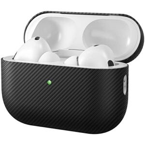 memumi real carbon fiber for airpods pro 2nd generation 2022 case, sturdy durable aramid fiber 0.3 mm slim fit for airpods pro 2 carbon fiber thin case with military-grade protection 600d black