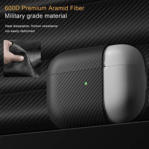 memumi Real Carbon Fiber for AirPods Pro 2nd Generation 2022 Case, Sturdy Durable Aramid Fiber 0.3 mm Slim Fit for Airpods Pro 2 Carbon Fiber Thin Case with Military-Grade Protection 600D Black