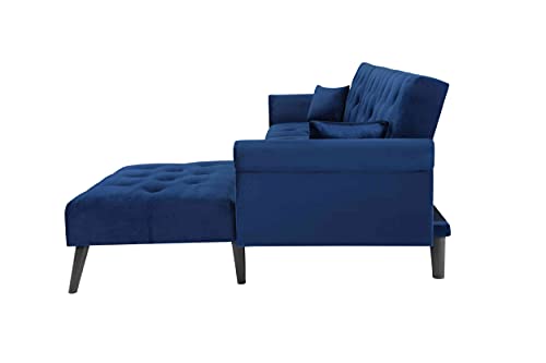 Cotoala L-Shape Convertible Sectional Sleeper Sofa with 2 Pillows, Adjustable Back, Modern Velvet Couch with Lounge Chairs, for Living Room, Office, Blue
