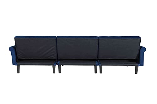 Cotoala L-Shape Convertible Sectional Sleeper Sofa with 2 Pillows, Adjustable Back, Modern Velvet Couch with Lounge Chairs, for Living Room, Office, Blue