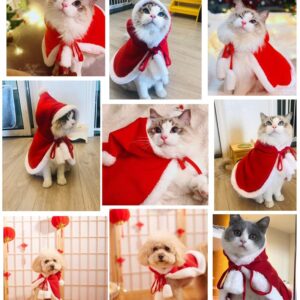 Cat Christmas Hooded Cloak Pet Dog Costume Cape with Hat Cute Kitten Puppy Red Poncho Santa Claus Cosplay Robe for Xmas Party