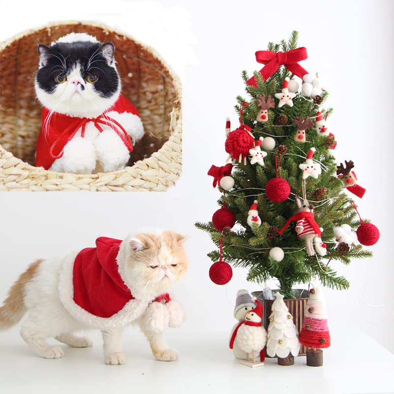 Cat Christmas Hooded Cloak Pet Dog Costume Cape with Hat Cute Kitten Puppy Red Poncho Santa Claus Cosplay Robe for Xmas Party