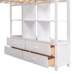 Harper & Bright Designs Full Loft Bed with Desk, Solid Wood Frame Storage Shelves and Drawers (Full Size, White), Gray(storage)