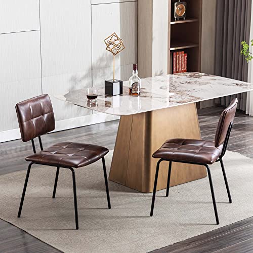 Duhome PU Leather Dining Chairs Set of 2, Breathable Faux Leather Upholstered Kitchen Chairs with Backrest, Metal Dining Chair Suitable for Dining Room Kitchen Counter Island Bar, Darkbrown