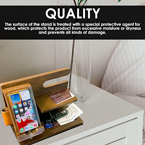 GOODTILA Nightstand Wooden Docking, Ash Wood Tray, Bedside Nightstand Organizer, Hand Crafted Wood Phone Docking, Valet Tray for Men, Husband Gift Idea