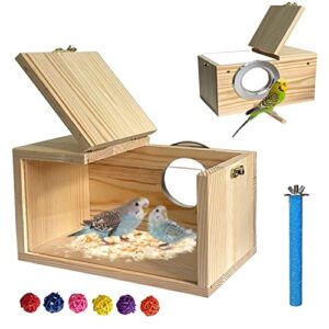 muyg transparent parakeet nesting box,wooden parrot nest breeding box with perch natural bird house for cage suitable for lovebirds cockatiels canaries