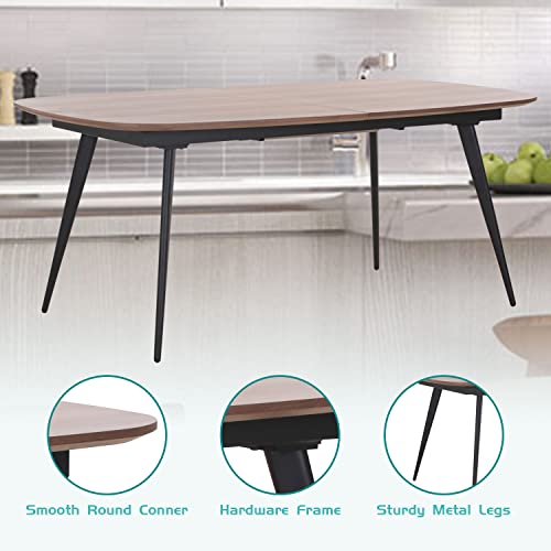 kevinplus Mid Century Dining Table, Extendable Modern Dining Table for 6-8 Person, 70.5'' & 90'' Wood Dinner Table with Metal Frame & Legs for Kitchen Living Room, Easy Assembly, Walnut