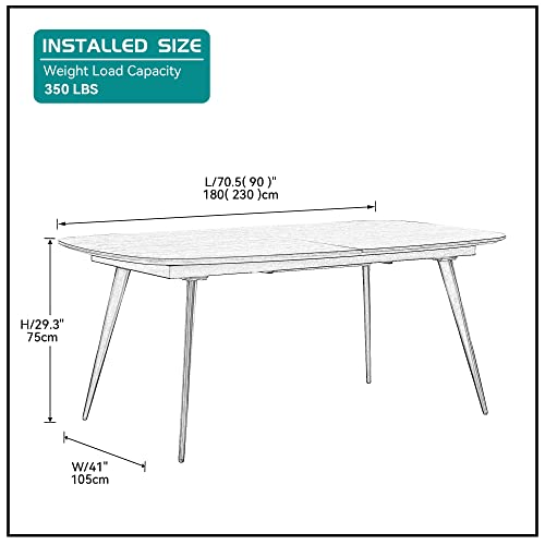 kevinplus Mid Century Dining Table, Extendable Modern Dining Table for 6-8 Person, 70.5'' & 90'' Wood Dinner Table with Metal Frame & Legs for Kitchen Living Room, Easy Assembly, Walnut