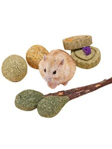 qwinee 6pcs hamster chew toy set small animal chewing straw cakes balls and lollipops for rabbits gerbils rats chinchillas multicolor one size