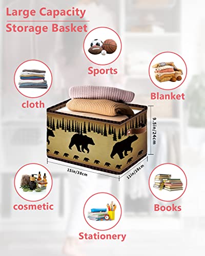 Storage Cubes Organizer with Handles, Black Forest Bear Animal Silhouettes on Retro Backdrop Storage Bins Fabric Collapsible Storage Baskets for Shelf Closet Nursery Cloth Organizers Box 1pcs