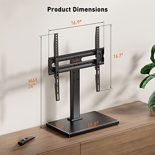 Perlegear Universal TV Stand Base, Table Top TV Mount Stand for Most 32-60 inch Flat or Curved TVs up to 88 lbs, Height Adjustable TV Replacement Stand with Wood Base, Max VESA 400x400mm, PGTVS24