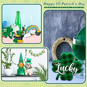 14 Pcs St. Patrick's Day Tiered Tray Decor with Green String Led Shamrock Rainbow Coin Pot Wood Sign Irish Gnome Plush and Wood Banner for St Patricks Day Home Table Party Kitchen Decor