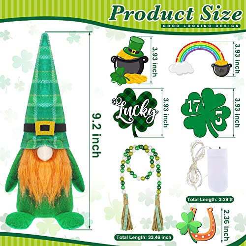 14 Pcs St. Patrick's Day Tiered Tray Decor with Green String Led Shamrock Rainbow Coin Pot Wood Sign Irish Gnome Plush and Wood Banner for St Patricks Day Home Table Party Kitchen Decor