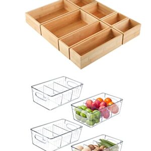 Kootek 8 Pcs Bamboo Drawer Organizer and 4 Pack Refrigerator Organizer Bins