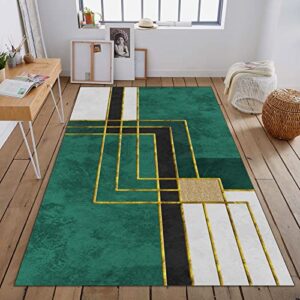 Gold Geometric Line Area Rugs, Green and White Non-Slip Carpet, Strip Rug Light and Low-Key Machine Washable for Living Room Study Bedroom Bedroom Kitchen,5×7ft /150 *210 cm
