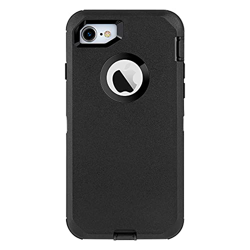 JIETWU for iPhone 8/iPhone 7 Built-in Screen Protectior Case, Drop Shock Dust Protection Strong and Durable Heavy Duty Full Body Rugged 3-Layer Military for iPhone 8/iphone7 Case (Black)