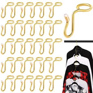 50 pieces clothes hanger connector hooks, metal hanger extender hooks hanger hooks for velvet hangers plastic wooden closet space saving (gold, 50 pieces)