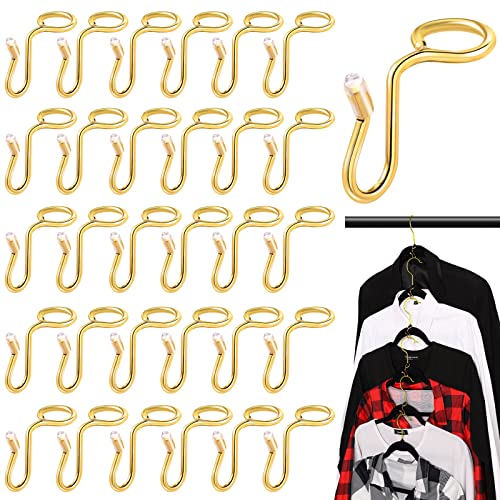 50 Pieces Clothes Hanger Connector Hooks, Metal Hanger Extender Hooks Hanger Hooks for Velvet Hangers Plastic Wooden Closet Space Saving (Gold, 50 Pieces)