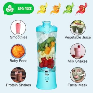 20 Oz Portable Blender USB Rechargeable, Supkitdin Waterproof Personal Blender for Shakes and Smoothies, with 6 Ultra-sharp Blades for Travel, Office & Sports (Blue)