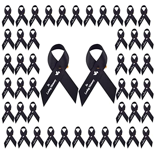 50 Pieces Funeral Ribbons Black Memorial Ribbons Pins Awareness Ribbons in Loving Memory Funeral Gift Respect Meditation Mourning Ribbons for Funeral Mourning Remembrance Day