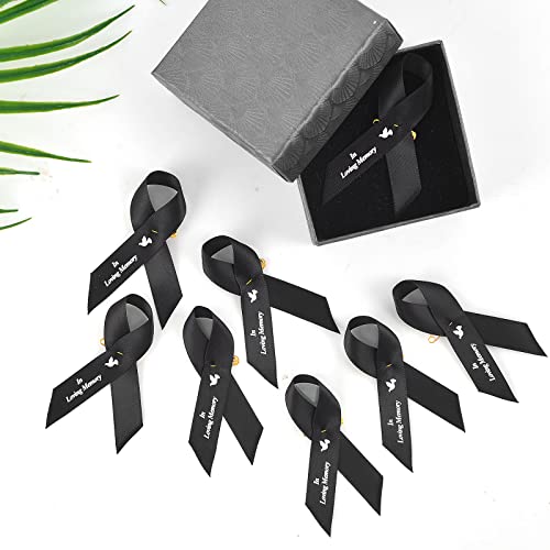 50 Pieces Funeral Ribbons Black Memorial Ribbons Pins Awareness Ribbons in Loving Memory Funeral Gift Respect Meditation Mourning Ribbons for Funeral Mourning Remembrance Day