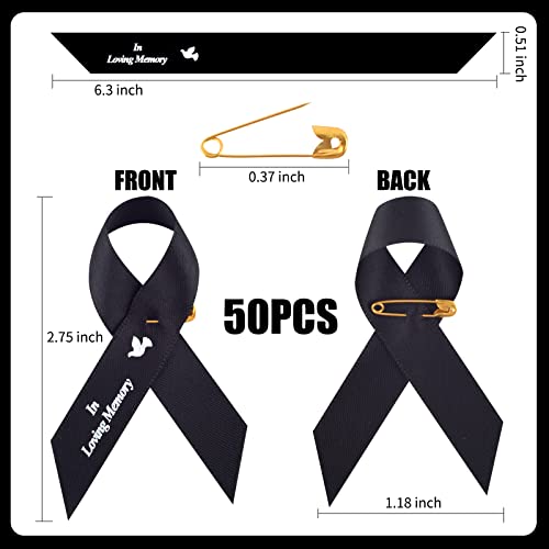 50 Pieces Funeral Ribbons Black Memorial Ribbons Pins Awareness Ribbons in Loving Memory Funeral Gift Respect Meditation Mourning Ribbons for Funeral Mourning Remembrance Day