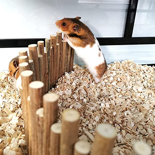 Hamster Wooden Bridge, Flexible Wood Hideout, Door Fence, Standing Climbing Platform Basket Accessories for, Mice, Gerbil, Chinchilla Chew Toys Decor (60CM)