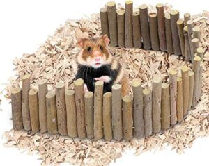 hamster wooden bridge, flexible wood hideout, door fence, standing climbing platform basket accessories for, mice, gerbil, chinchilla chew toys decor (60cm)