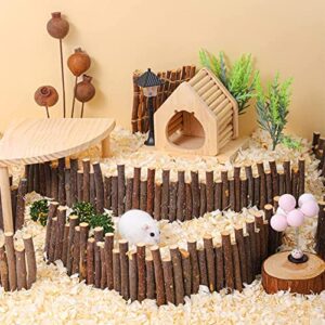 Hamster Wooden Bridge, Flexible Wood Hideout, Door Fence, Standing Climbing Platform Basket Accessories for, Mice, Gerbil, Chinchilla Chew Toys Decor (60CM)