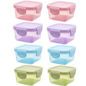 8 pcs bpa-free plastic containers with lids, 5.3 oz small food storage containers with clamping, colorful meal prep container reusable, square freezer storage jar sauce condiment cup container halyuhn