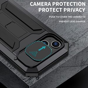 Metal Compatible with iPhone 14 Plus 6.7 inch 2022 Case Cameras Protection Heavy Duty Protection Doom Cover 360 Full Protection Shockproof with Built in Screen Protector Holder Kickstand (Black)