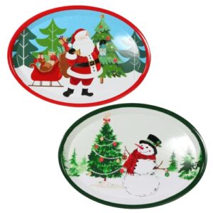 lle oval christmas platters reusable plastic dinner plates serving tray for food appetizers meat serving dishes for christmas winter holiday table decorations set of 2 (designs vary) with gift mytyjay