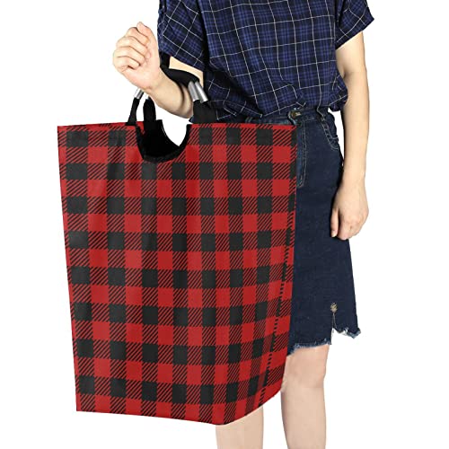 Moudou Buffalo Plaid Laundry Basket Foldable Laundry Hamper Large Clothes Toys Basket with Handles for Laundry Room, Bathroom, Bedroom, Dorm