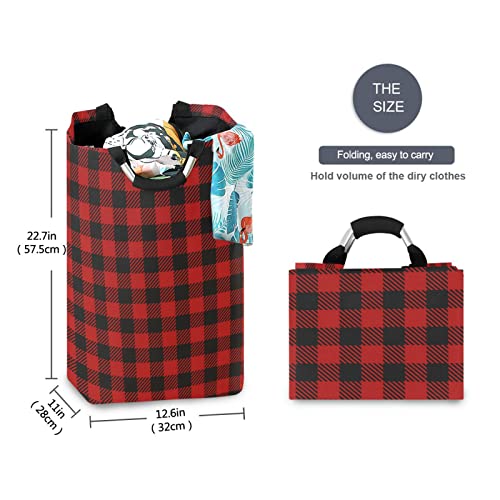 Moudou Buffalo Plaid Laundry Basket Foldable Laundry Hamper Large Clothes Toys Basket with Handles for Laundry Room, Bathroom, Bedroom, Dorm