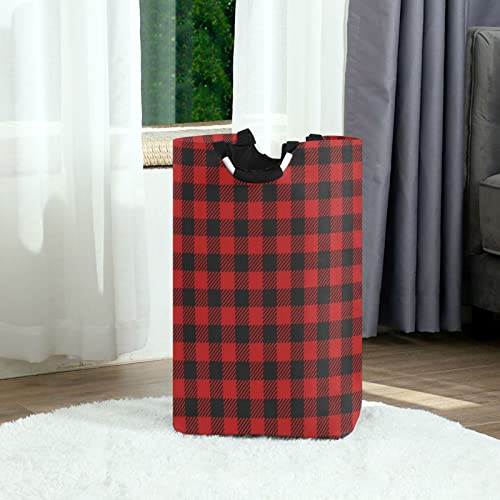 Moudou Buffalo Plaid Laundry Basket Foldable Laundry Hamper Large Clothes Toys Basket with Handles for Laundry Room, Bathroom, Bedroom, Dorm