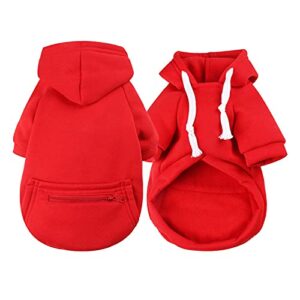 warm clothes pet autumn and winter fleece pocket sweatshirt solid color tops cats hoodies zipper red warm animal christmas sweater for cats and dogs