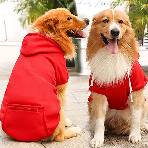 Warm Clothes Pet Autumn and Winter Fleece Pocket Sweatshirt Solid Color Tops Cats Hoodies Zipper Red Warm Animal Christmas Sweater for Cats and Dogs