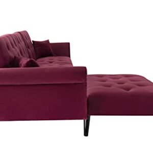 Cotoala L-Shape Convertible Sectional Sleeper Sofa with 2 Pillows, Adjustable Back, Modern Velvet Couch with Lounge Chairs, for Living Room, Office, Red