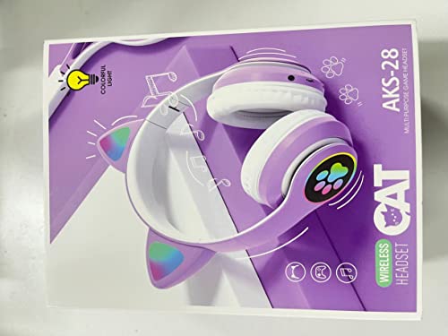 AXFEE Kids Headphones, Cat Ear Kids Bluetooth Headphones, LED Light Up Over Ear Kids Wireless Headphones with HD Stereo Sound 105dB Volume Limited, Foldable Over-Ear Headphone for PC/Pad/School-Purple