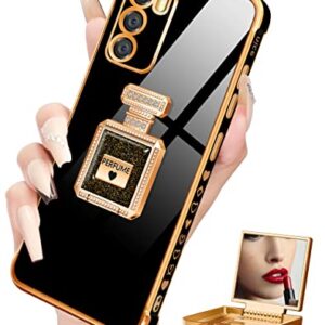 Buleens for Moto G Stylus 5G 2022 Case with Metal Perfume Bottle Mirror Stand, Cute Women Girly Heart Cases for Motorola G Stylus 5G, Elegant Luxury Phone Cover for G Stylus 5G 2022 6.8'' Black