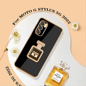 Buleens for Moto G Stylus 5G 2022 Case with Metal Perfume Bottle Mirror Stand, Cute Women Girly Heart Cases for Motorola G Stylus 5G, Elegant Luxury Phone Cover for G Stylus 5G 2022 6.8'' Black