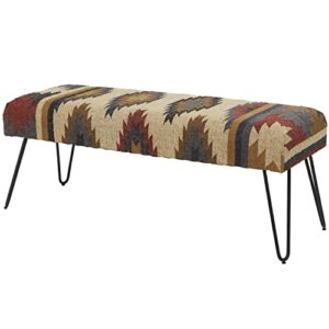 deco 79 metal tribal bench with metal hairpin legs, 47" x 19" x 16", multi colored
