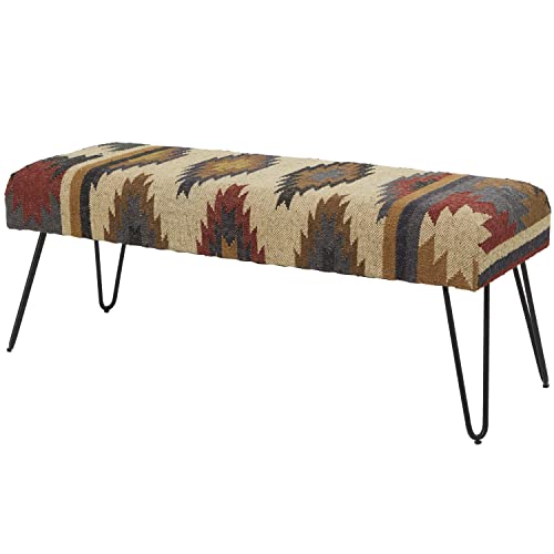 Deco 79 Metal Tribal Bench with Metal Hairpin Legs, 47" x 19" x 16", Multi Colored